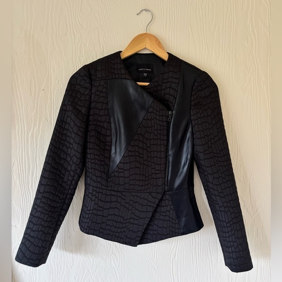 Judith and Charles Black Snake Print Jacquard Leather Blazer Jacket Asymmetrical - Picture 4 of 10